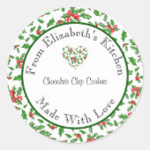 Gemaakt met liefde Rood en groen hulst huisgemaakt Ronde Sticker (Voorkant)