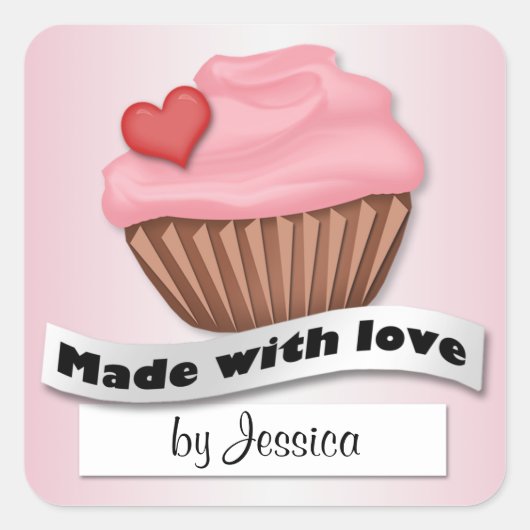 Gemaakt met liefde roze cupcake Stickers (Voorkant)