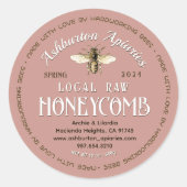 Gemaakt met liefde roze oogstdatum honingraat labe ronde sticker (Voorkant)