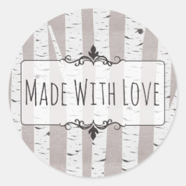 Gemaakt met liefde rustieke berk hout bomen & takk ronde sticker
