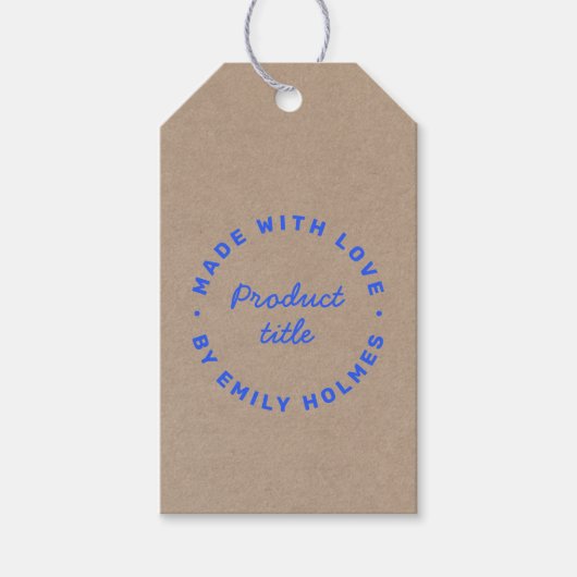 Gemaakt met Liefde | Rustieke Kraft Blauwe Stijlvo Cadeaulabel (Voorkant)