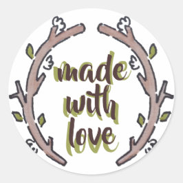 Gemaakt met Liefde Rustieke Natuur Artistic Botani Ronde Sticker