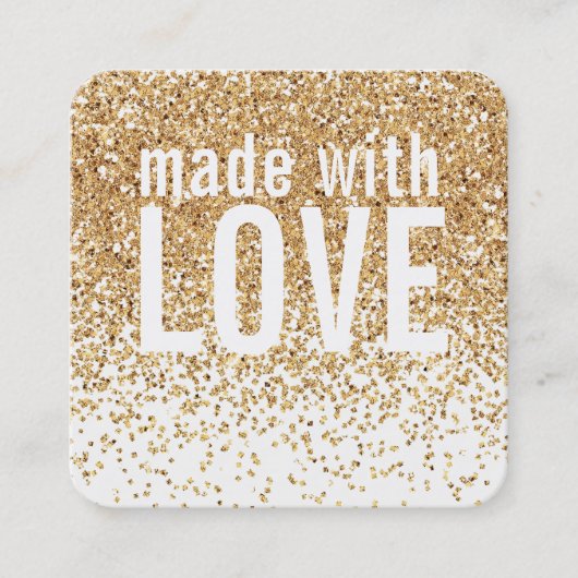GEMAAKT MET LIEFDE schattig confetti goud glitter  Vierkante Visitekaartje (Voorkant)