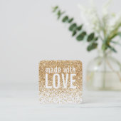 GEMAAKT MET LIEFDE schattig confetti goud glitter  Vierkante Visitekaartje (Staand voorkant)