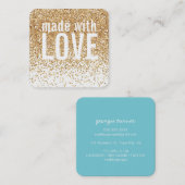 GEMAAKT MET LIEFDE schattig confetti goud glitter  Vierkante Visitekaartje (Voorkant / Achterkant)