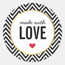 GEMAAKT MET LIEFDE schattige verpakking chevron zw Ronde Sticker