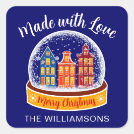 Gemaakt met Liefde Snowglobe Christmas Village Vierkante Sticker