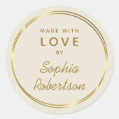 Gemaakt met Liefde, speciaal aangepast goud en crè Ronde Sticker (Voorkant)
