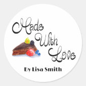 Gemaakt met liefde Waterverf chocoladetaart bessen Ronde Sticker (Voorkant)