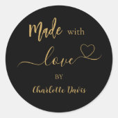 Gemaakt met liefde zwart goud naam ronde sticker (Voorkant)
