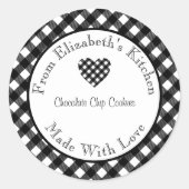 Gemaakt met liefde Zwarte Buffalo ruit voedselgesc Ronde Sticker (Voorkant)