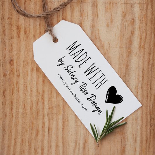 Gemaakt met liefdesgedempt hart & naam rubberstempel