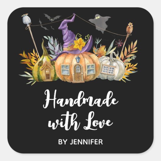 Gemaakt met liefdesgeoriënteerde pompoenen en vlee vierkante sticker (Voorkant)