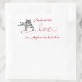 Gemaakt met liefdeskat met lint rechthoekige sticker (Tas)