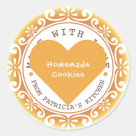 Gemaakt met liefdeskoekjes uit de keuken van geel ronde sticker (Voorkant)