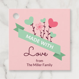 Gemaakt met liefdesmoderne roze kleuren 2 bedankjes labels