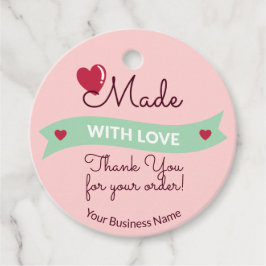 Gemaakt met liefdesmoderne roze kleuren 5 bedankjes labels