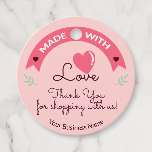 Gemaakt met liefdesmoderne roze kleuren 8 bedankjes labels (Voorkant)