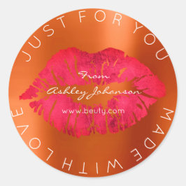 Gemaakt met liefdesrode lipstick koraalreuzenbolle ronde sticker