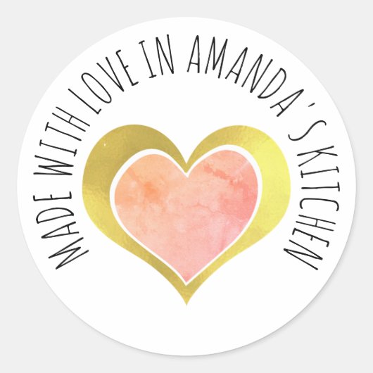 Gemaakt met liefdesroze goudhartslag ronde sticker (Voorkant)