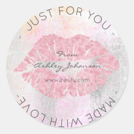 Gemaakt met liefdesroze, grijze makreel ronde sticker