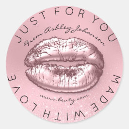 Gemaakt met liefdesroze Kiss Glitter Makeup Lips Ronde Sticker