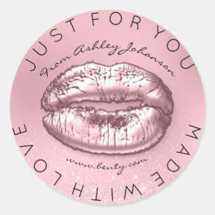 Gemaakt met liefdesroze Kiss Glitter Makeup Lips Ronde Sticker