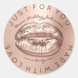 Gemaakt met liefdesroze kus Roos Gold Makeup Lips Ronde Sticker