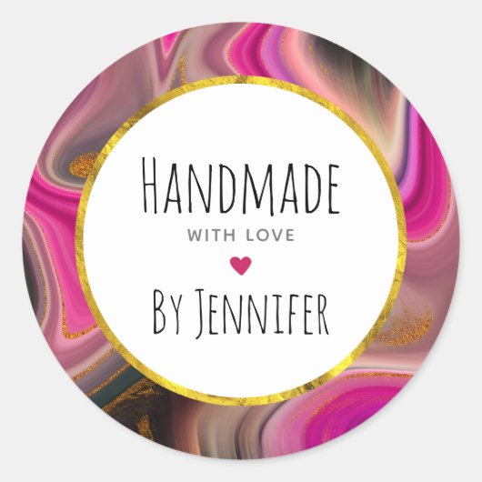 Gemaakt met liefdesroze, zwart, Abstract goud Ronde Sticker (Voorkant)
