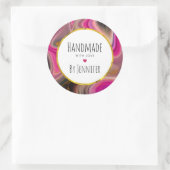 Gemaakt met liefdesroze, zwart, Abstract goud Ronde Sticker (Tas)