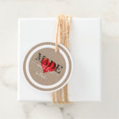 Gemaakt met liefdesscript Red Heart op linnen text Bedankjes Labels (In situ)