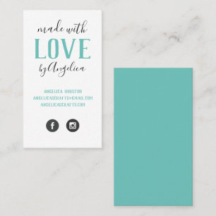 Gemaakt met liefdesscript, Turquoise Handmade Visitekaartje