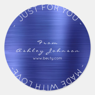 Gemaakt met Liefdesstaal Kobalt Blauw Metallic Gla Ronde Sticker