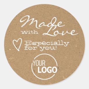 Gemaakt met Logo van Love Heart Kraft Paper Ronde Sticker