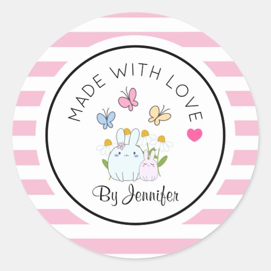 Gemaakt met Love Bunnies Bloemen & Vlinders Ronde Sticker (Voorkant)