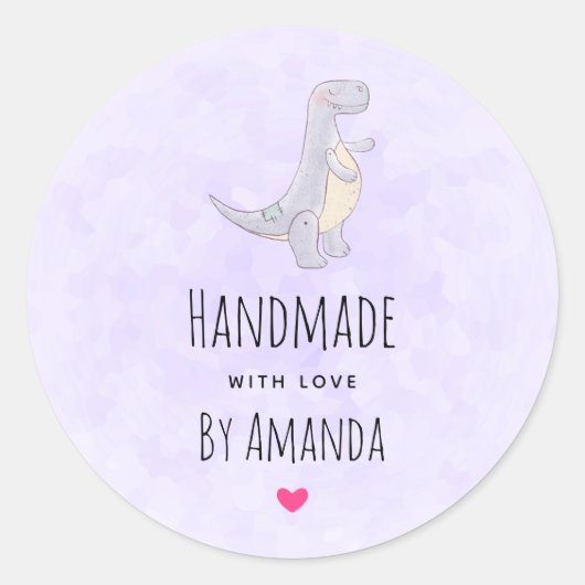 Gemaakt met Love Cute Grey Dinosaur Speelgoed Wate Ronde Sticker (Voorkant)