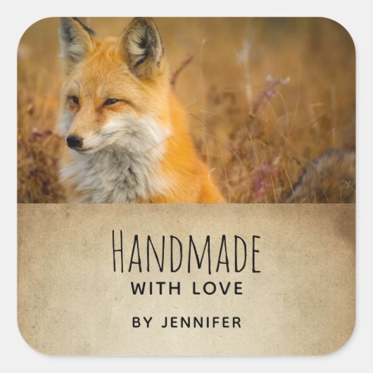 Gemaakt met Love Cute Red Fox Wilderness Fotografi Vierkante Sticker (Voorkant)