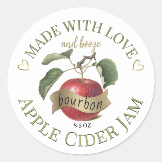 Gemaakt met Love en Bourbon Apple Cider Jam Label (Voorkant)