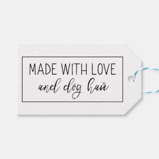 Gemaakt met Love en Dog Hair Gift Label Cadeaulabel (Voorkant (Horizontaal))