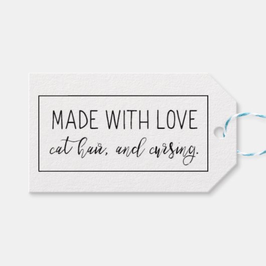 Gemaakt met Love Funny Cat Gift Label Cadeaulabel (Voorkant (Horizontaal))