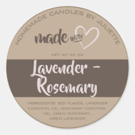 Gemaakt met Love Heart Candles Verpakking Ingredië Ronde Sticker
