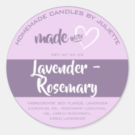 Gemaakt met Love Heart Candles Verpakking Lavendel Ronde Sticker