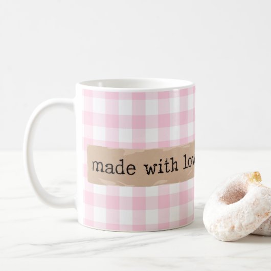 Gemaakt met Love-Pink en White Cheques Koffiemok (Met donut)