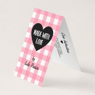 Gemaakt met Love Pink Gingham Hang Label Visitekaartje