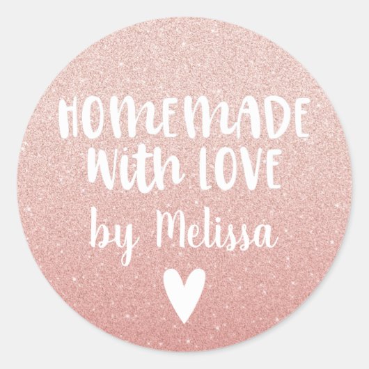 Gemaakt met Love Pink Glitter Ronde Sticker (Voorkant)