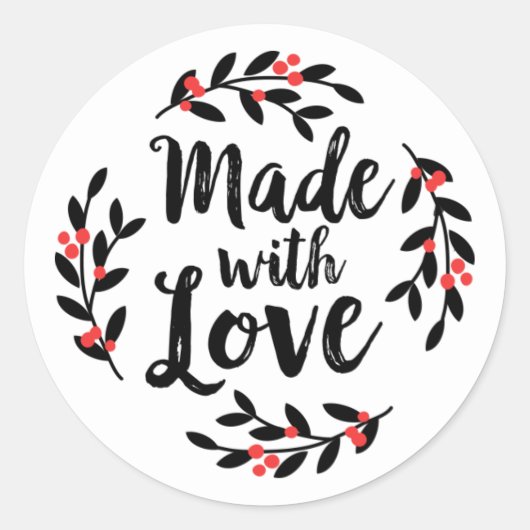 Gemaakt met Love Wreath Script Ronde Sticker (Voorkant)