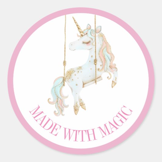 Gemaakt met Magic Pink & Gold Eenhoorn Ronde Sticker (Voorkant)