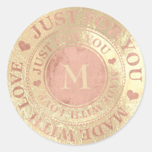 Gemaakt met Roos voor liefdesmonogrammen Gold Meta Ronde Sticker