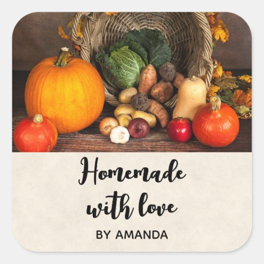 Gemaakt met Thanksgiving van Love Rustic Table Fot Vierkante Sticker (Voorkant)