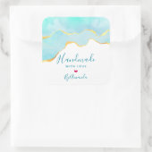 Gemaakt met Tropisch Groene Liefde & Gold Wavy Bor Vierkante Sticker (Tas)